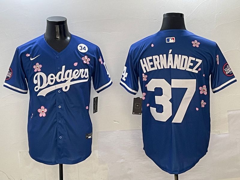 Men Los Angeles Dodgers 37 Hernandez Blue Sakura Edition 2025 Nike MLB Jersey style 7